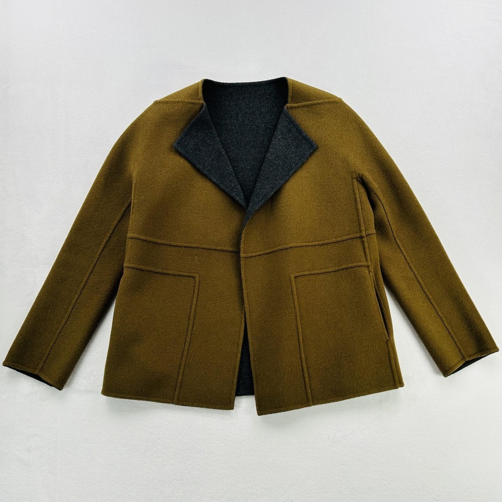 Lafayette 148 New York Jacket Womens Petite Olive Open Front Wool Cashmere Blend
